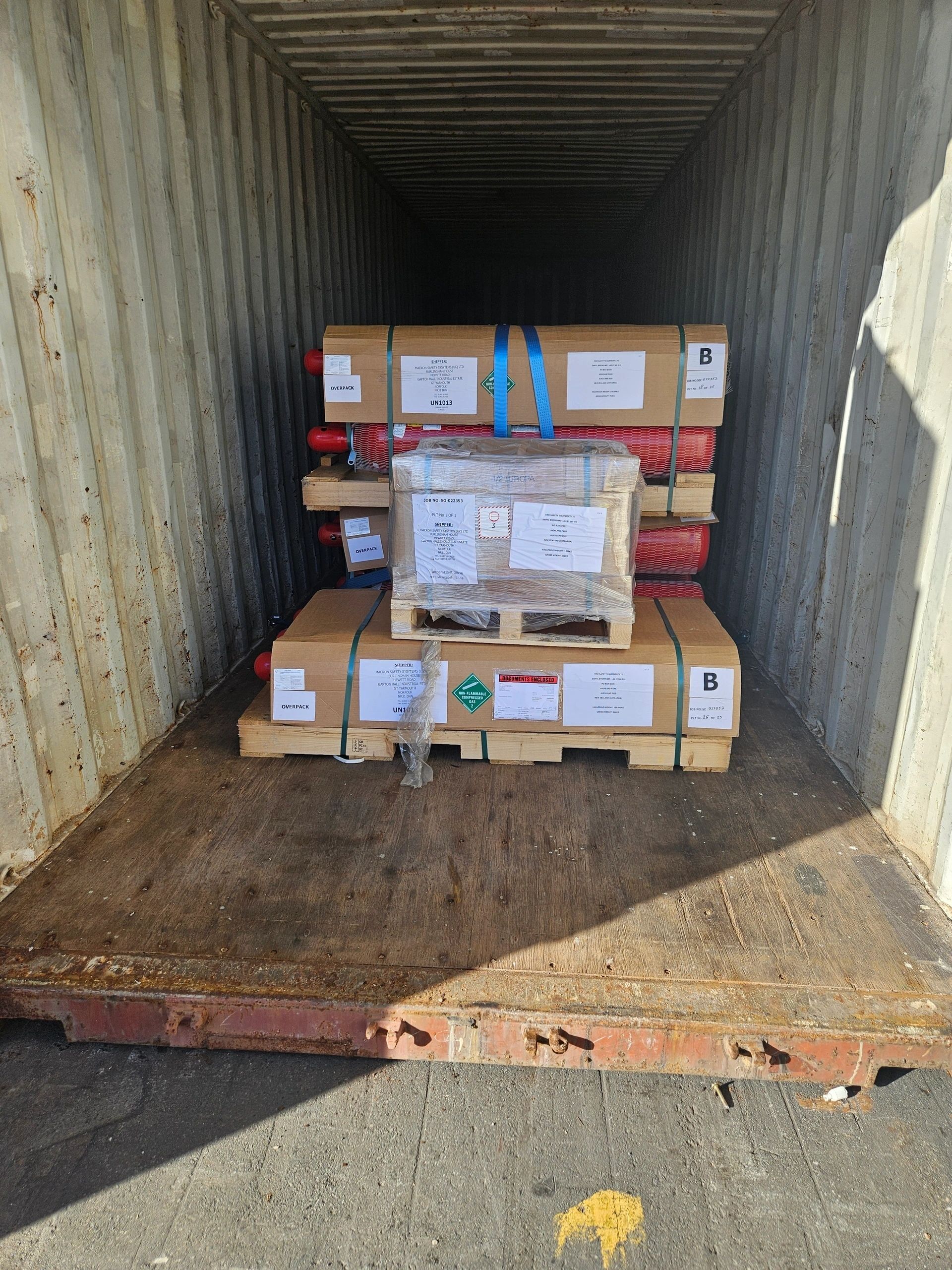 Boxed gas cylinders prepared for importation compliance certification